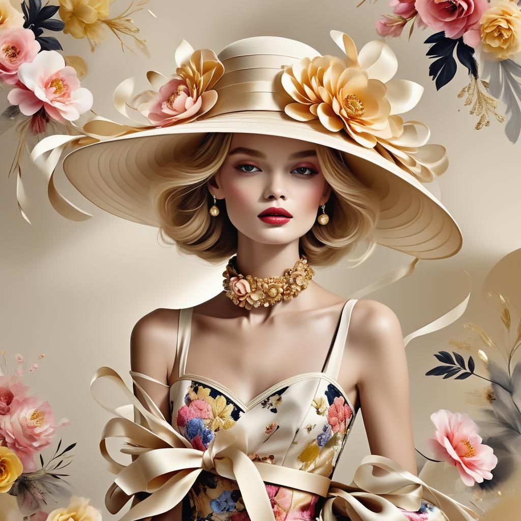 Luxurious Wide-Brim Hat Fashion Illustration
