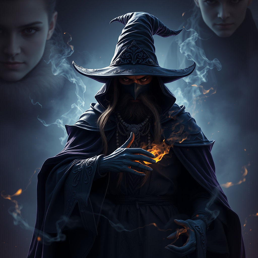 Majestic Dark Wizard in Mystical Landscape