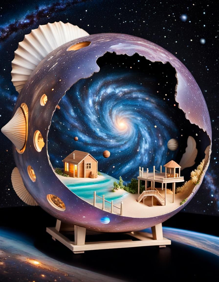 Universe in Dollhouse: Surreal Space Beachscape
