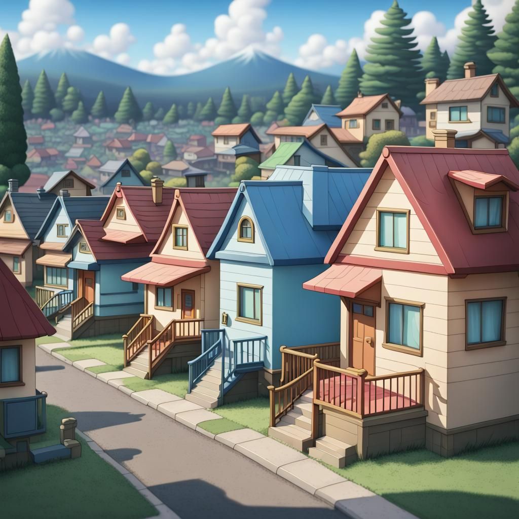 Anime-Style Houses Digital Art