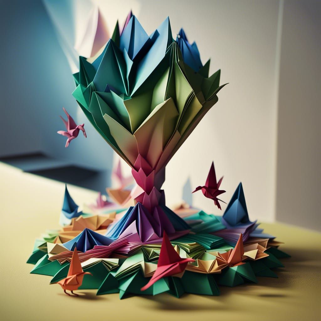 Colorful Origami Forest in Magical Realism