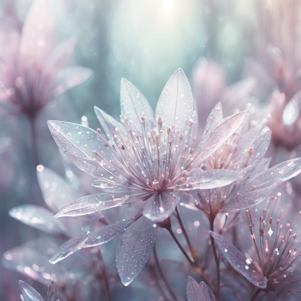 Crystal Flowers in Misty Forest: Ethereal Fantasy