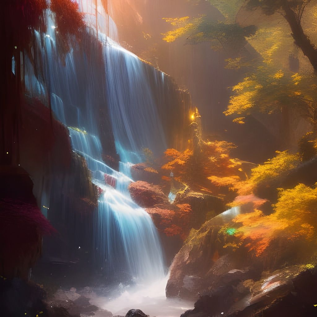 Hyperdetailed Waterfall Concept Art in Orange and Teal