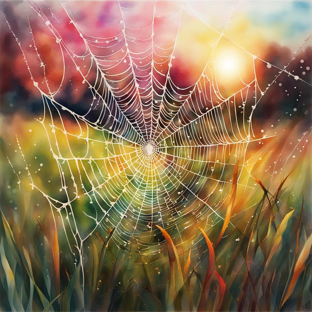 Watercolor Spiderweb Splash Art in Field