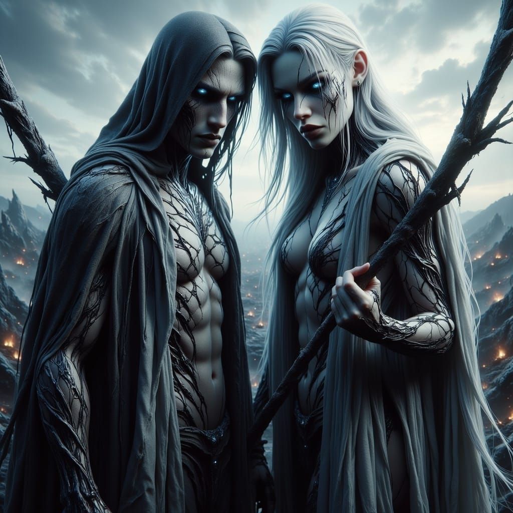 Ethereal Reapers in Barren Landscape