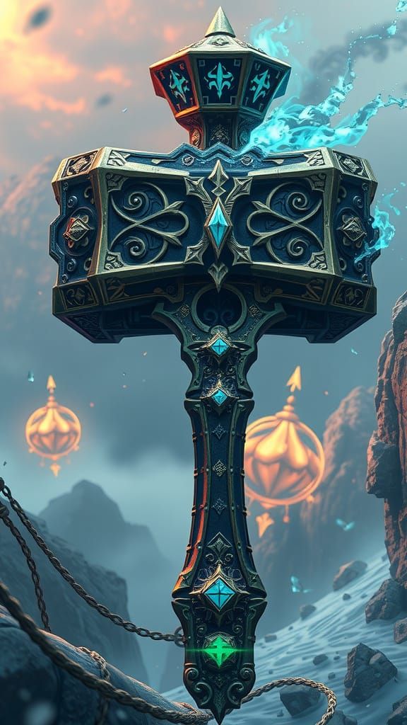 Mystical Elemental Hammer in a Fantasy Realm