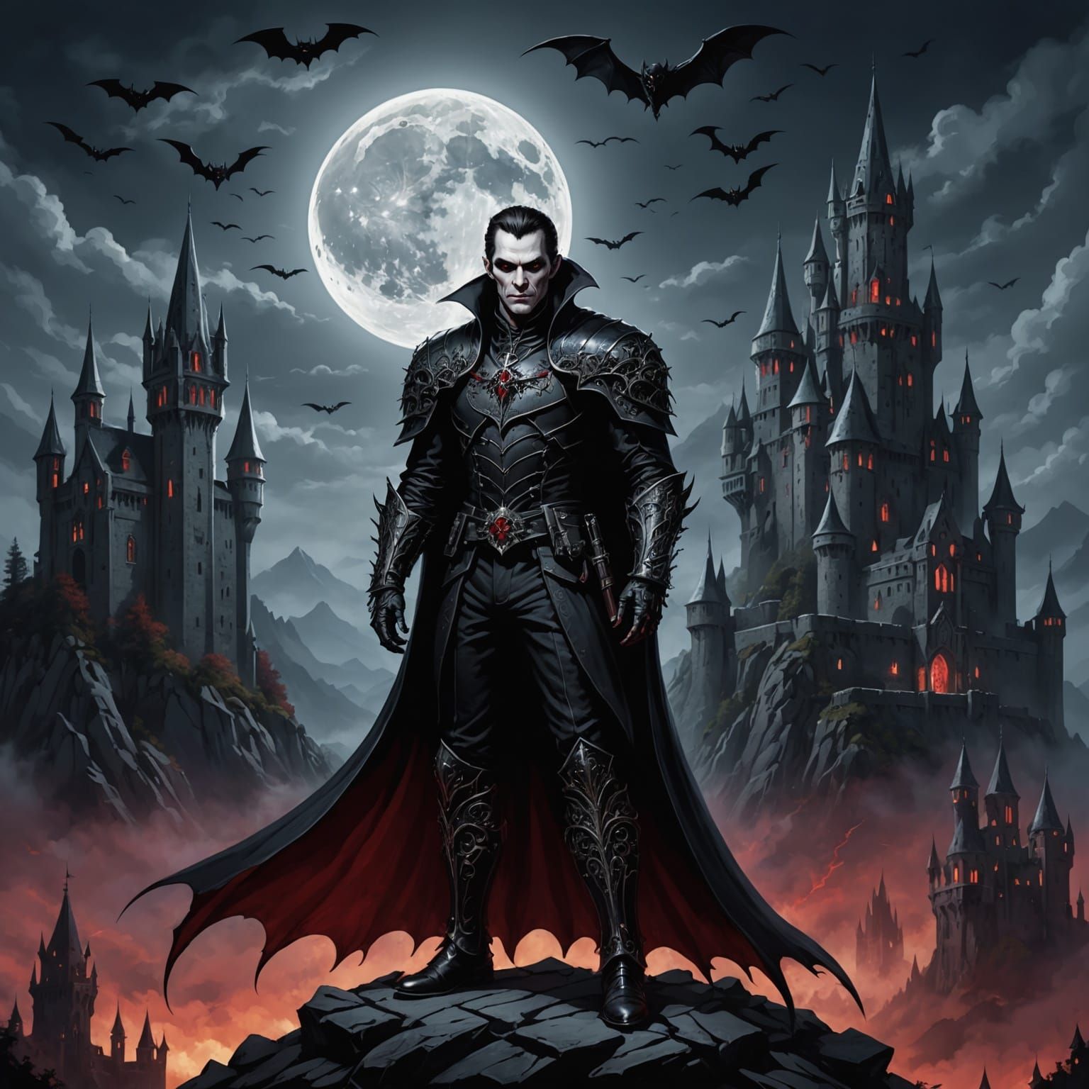 Majestic Vampire Lord in Gothic Castle Portrait