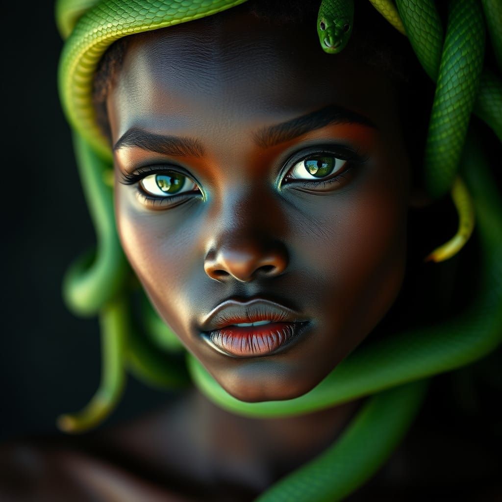 African Goddess with Emerald Snakes