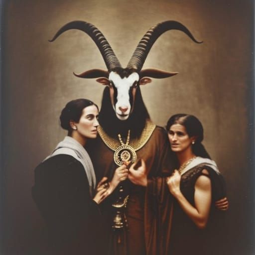 Antique Sepia Portrait of Baphomet as Goat