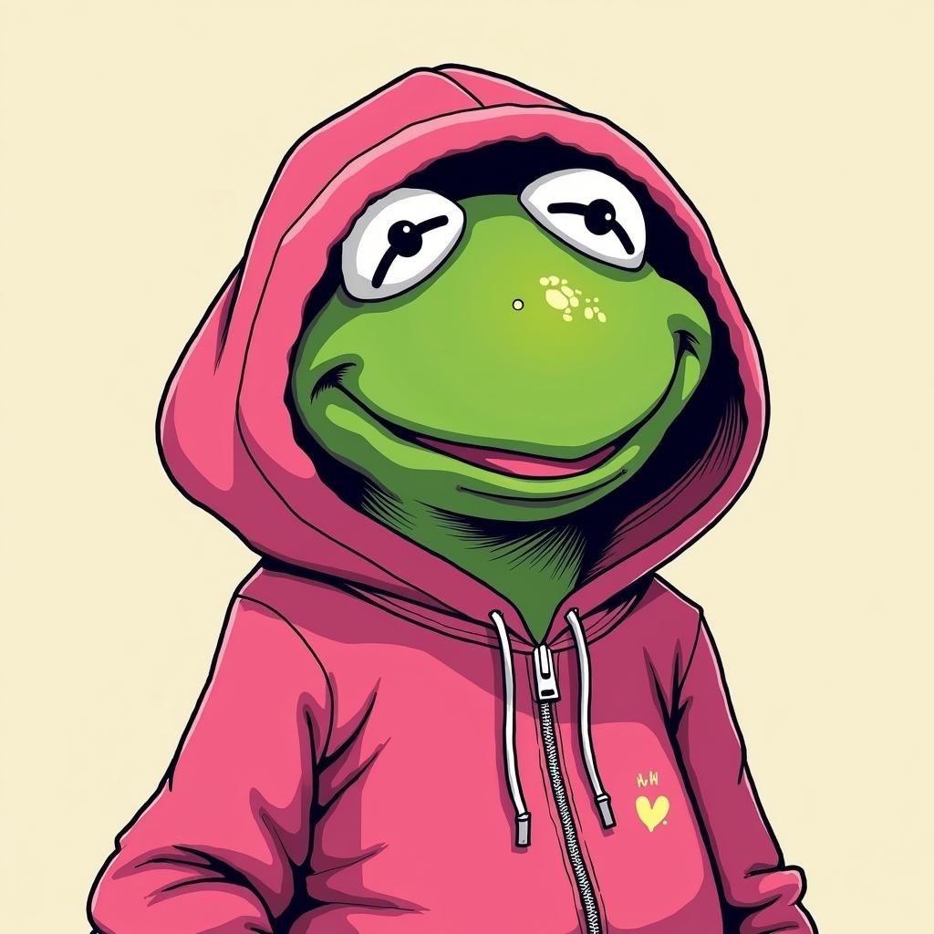 Kermit in Pink: A Whimsical Muppet Illustration