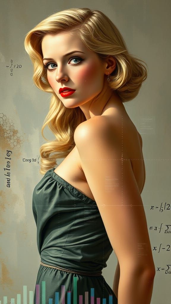 1950s Pin-up Woman With Glitch Overlay