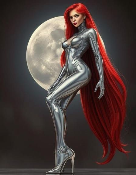 Futuristic Gynoid with Red Hair in Digital Art