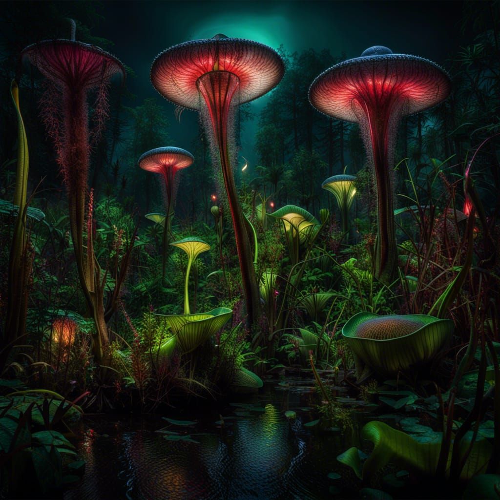 Bioluminescent Carnivorous Plants in Biomechanical Style
