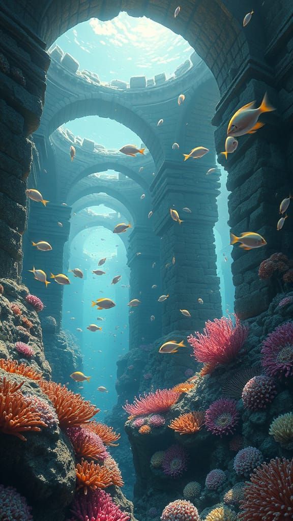 Coral-Covered Ruins: An Underwater Fantasy