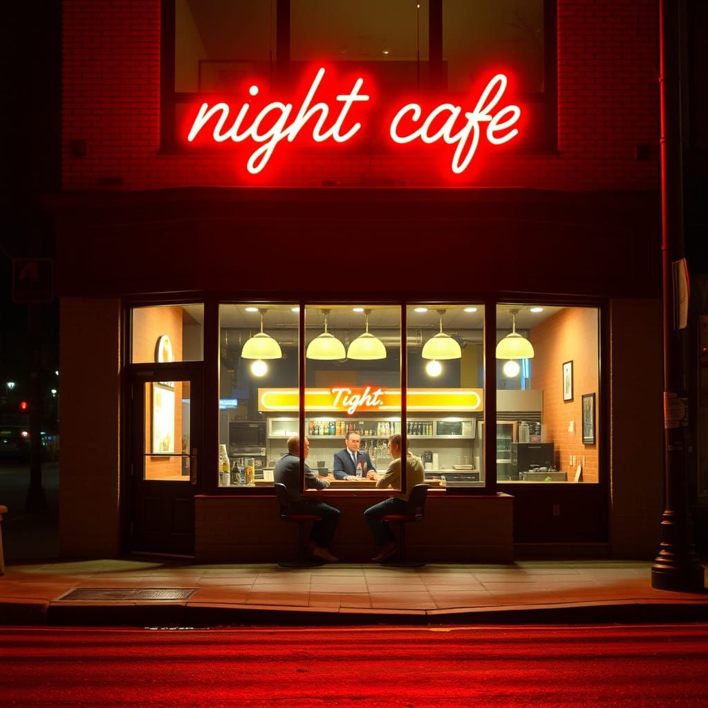 Night Cafe Scene in Hopper Style