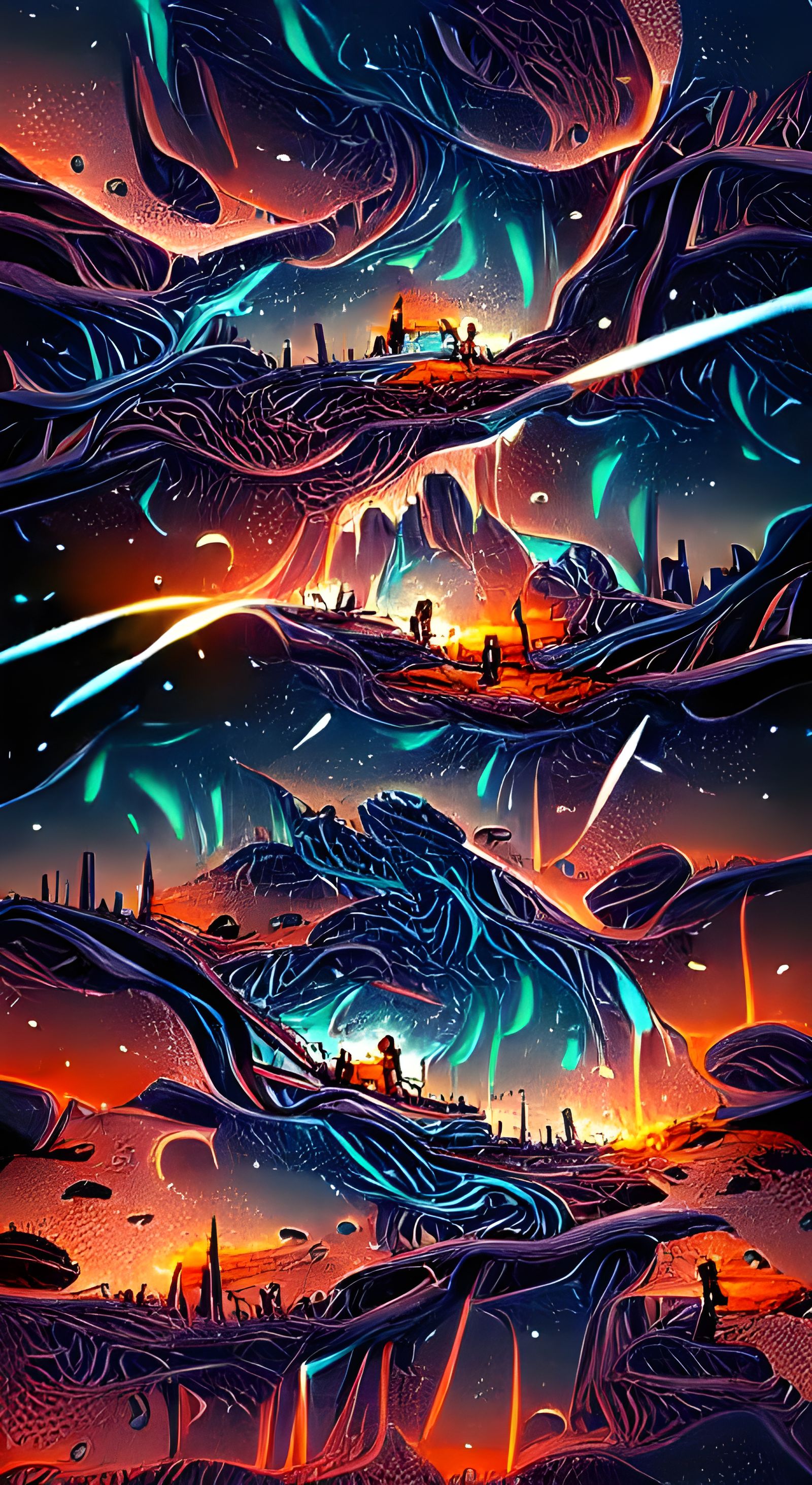 Luminous Cosmic Landscape Painting in Expressionist Style