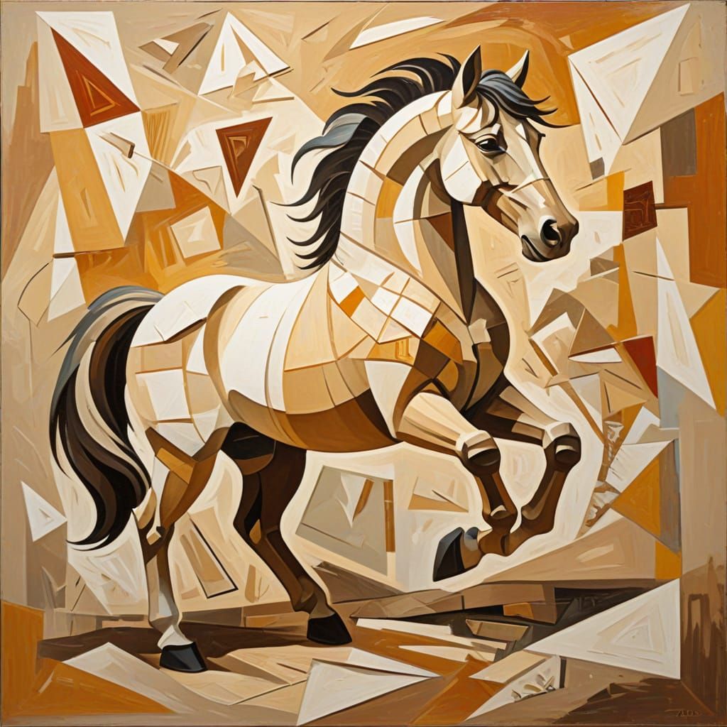 Cubist Horse Form in Earthy Tones