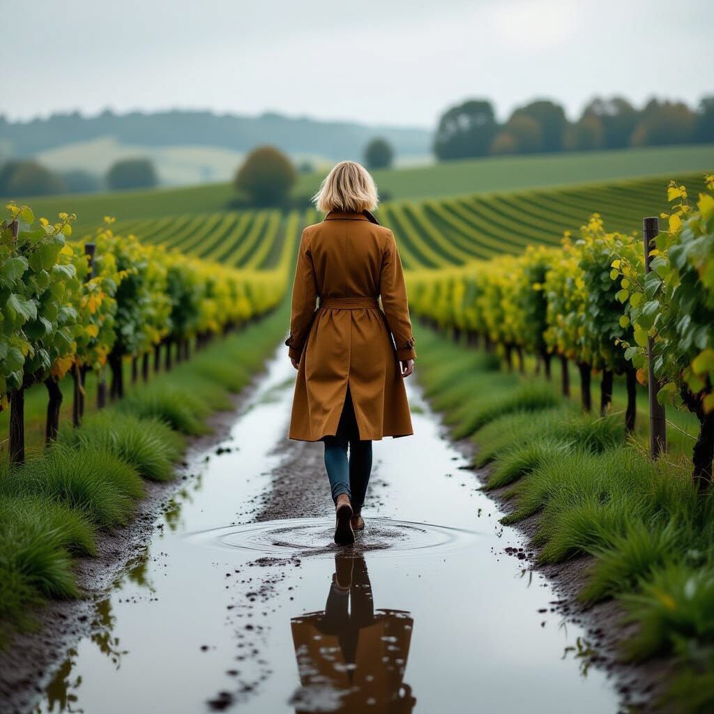 Woman Walks Alone on Country Road, Leibovitz Style