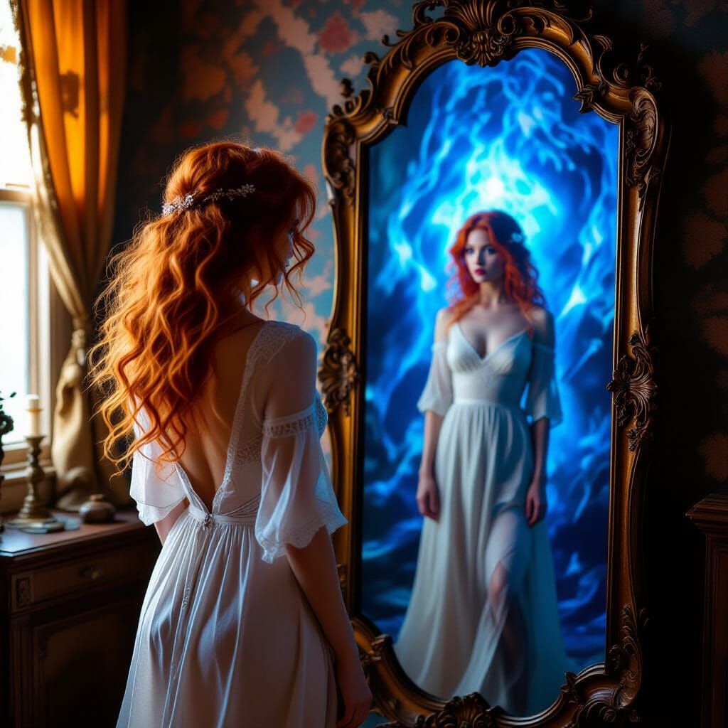Mystical Realm Reflected in Antique Mirror