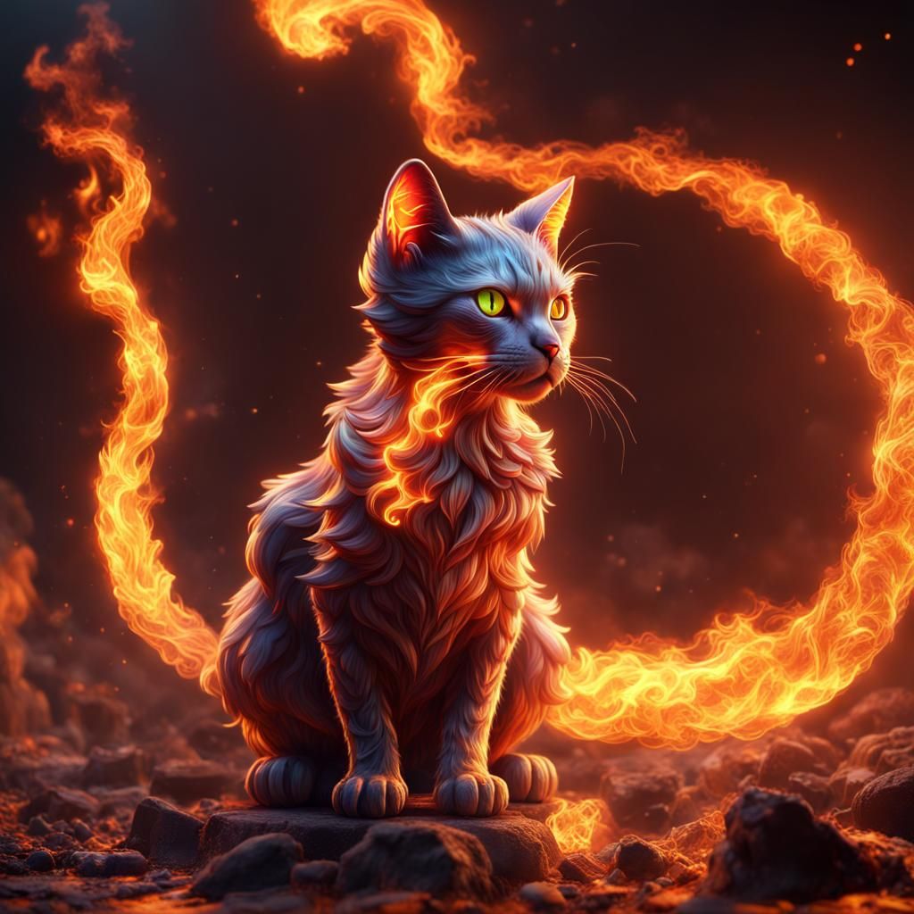 Fiery Feline: A Cat Made of Fire