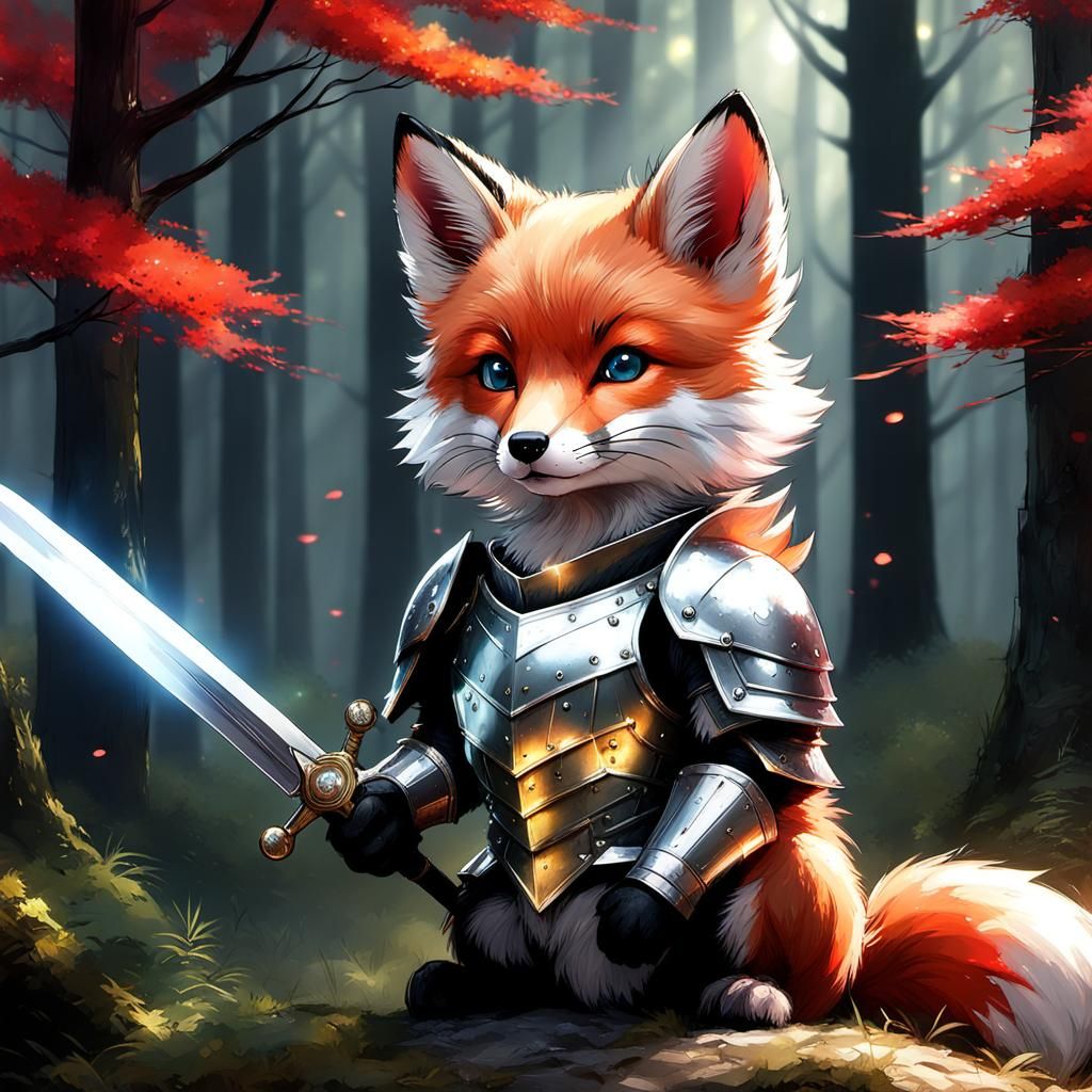 Armored Red Fox Pup in Enchanted Forest