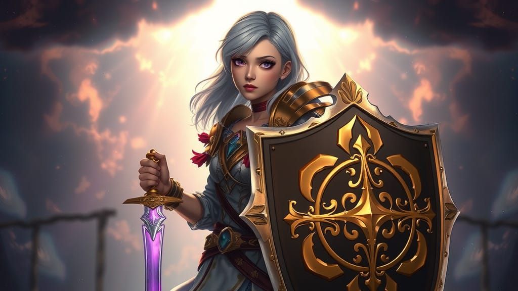 Aasimar Paladin Amidst Ruined Cathedral, in Cyberpunk Anime...