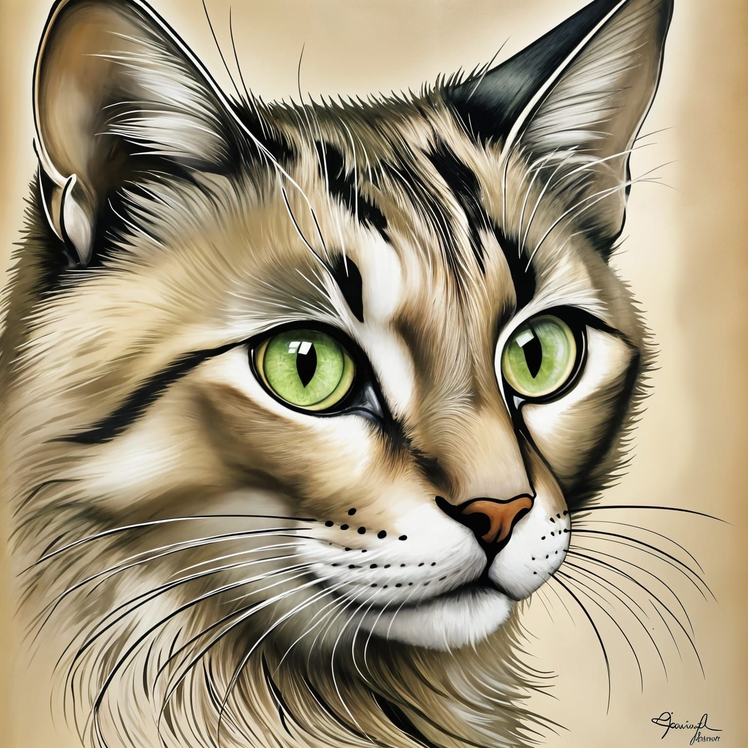 Whimsical Cat Portrait in Storybook Style