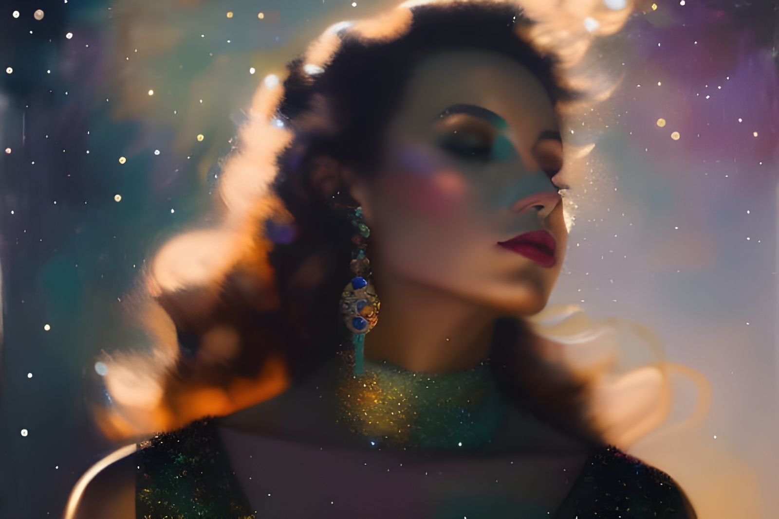 Girl Dancing in Starlight Silhouette, Mixed Media