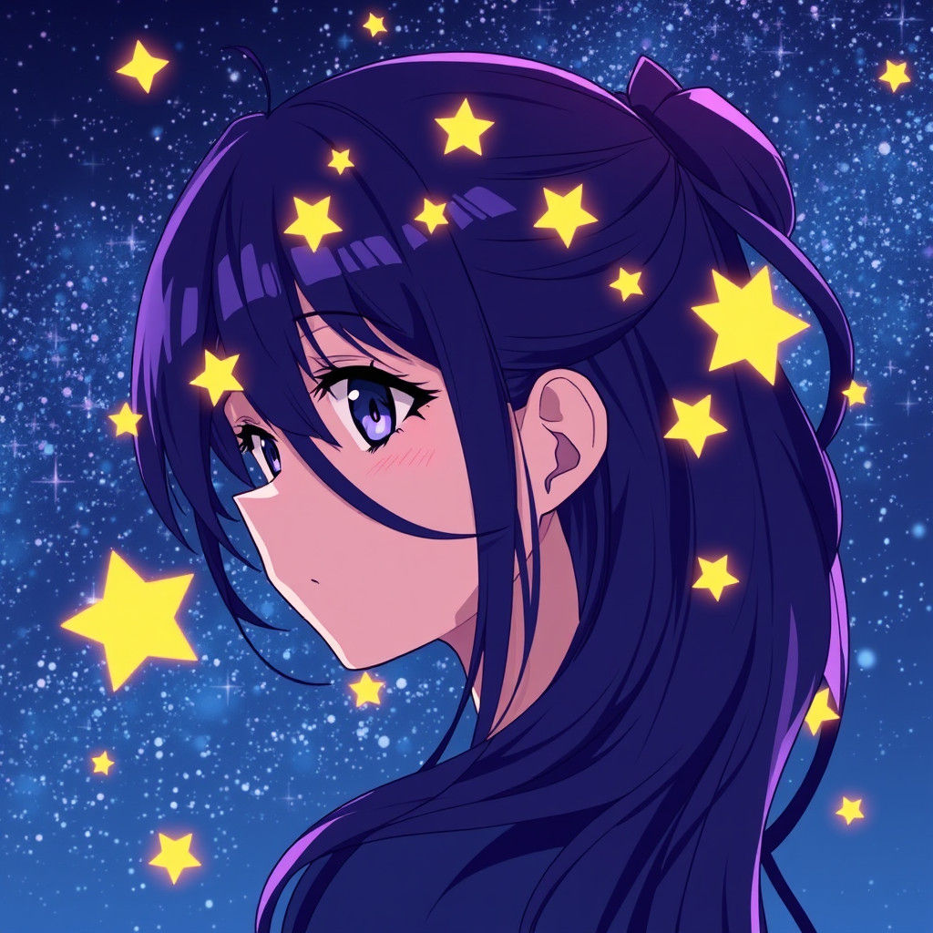 Anime Girl with Starry Hair, Cel-Shaded Style