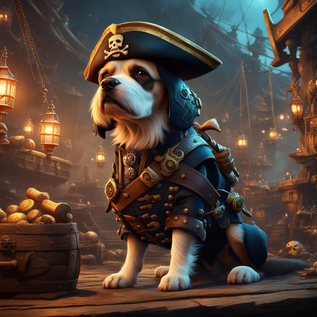 Fantastical Pirate Dog in Detailed Matte Painting
