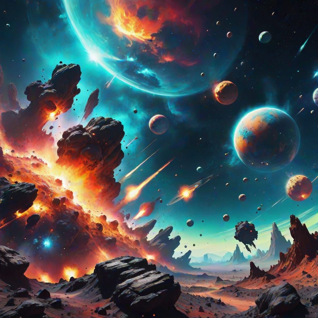 Giant Planets Collide in Vibrant Cosmic Oil Painting