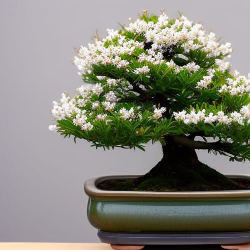 Bonsai Tree with White Blossoms