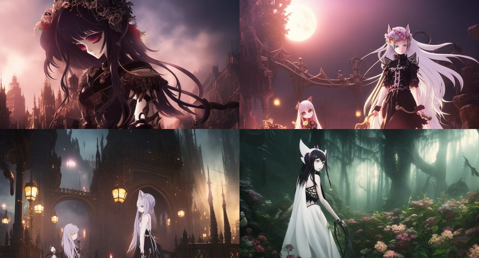 Gothic Skeleton Cat Girl in Anime Style