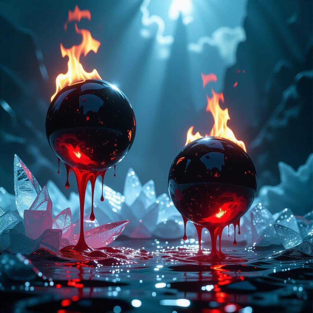 Fiery Orbs Descend on Frozen Shards: Cinematic Horror