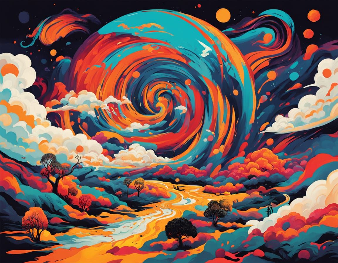 Surreal Cosmic Dream: Alice Runs in a Stormy Wonderland