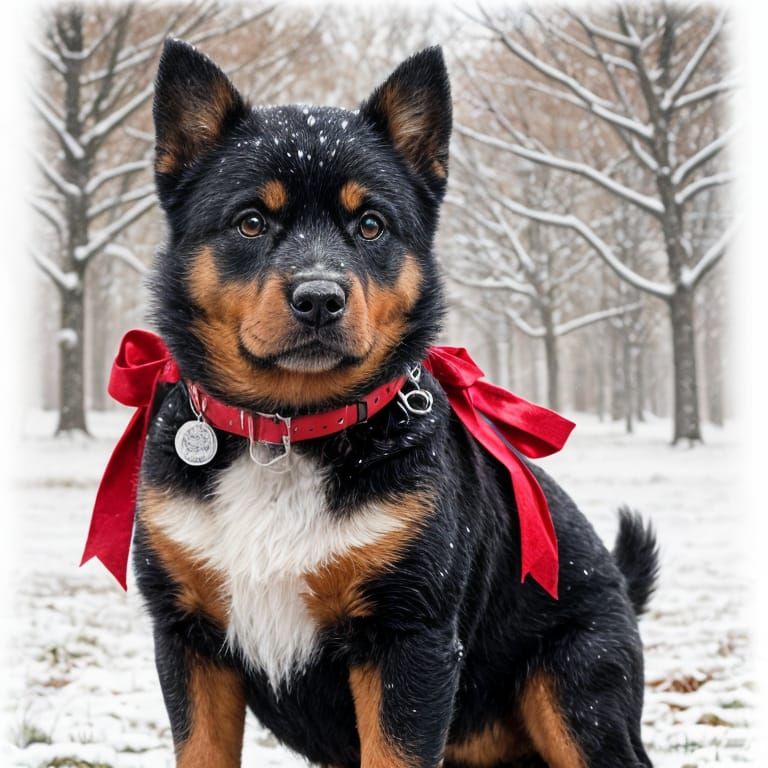 Cute Rottweiler Puppy in Snowy Christmas Wonderland