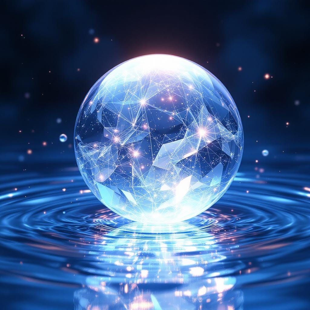 Luminous Glass Sphere Over Water: Anime Style