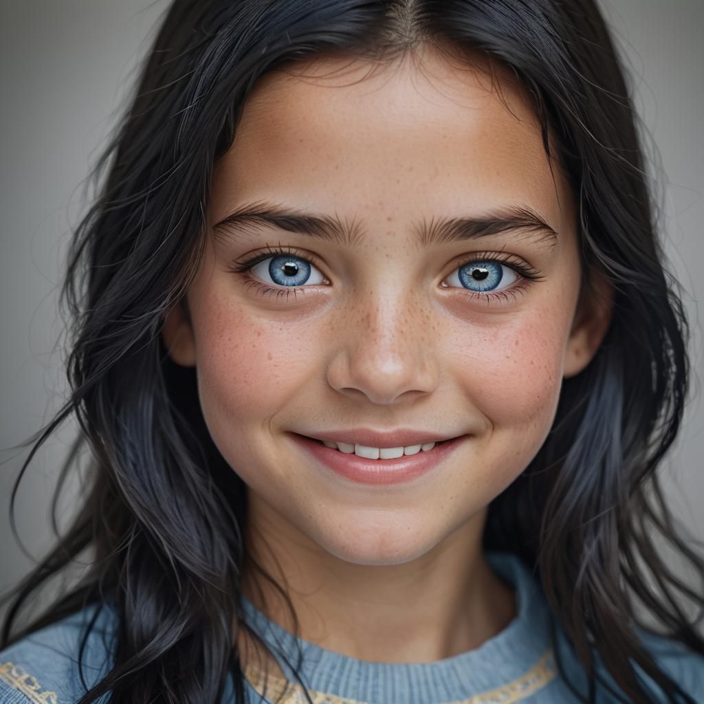 Portrait of Smiling Girl with Blue Eyes