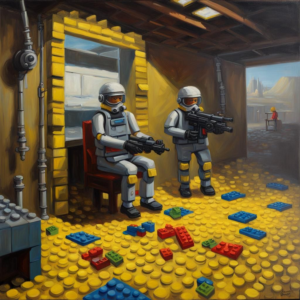 Radioactive Legos in Oil Painting Style
