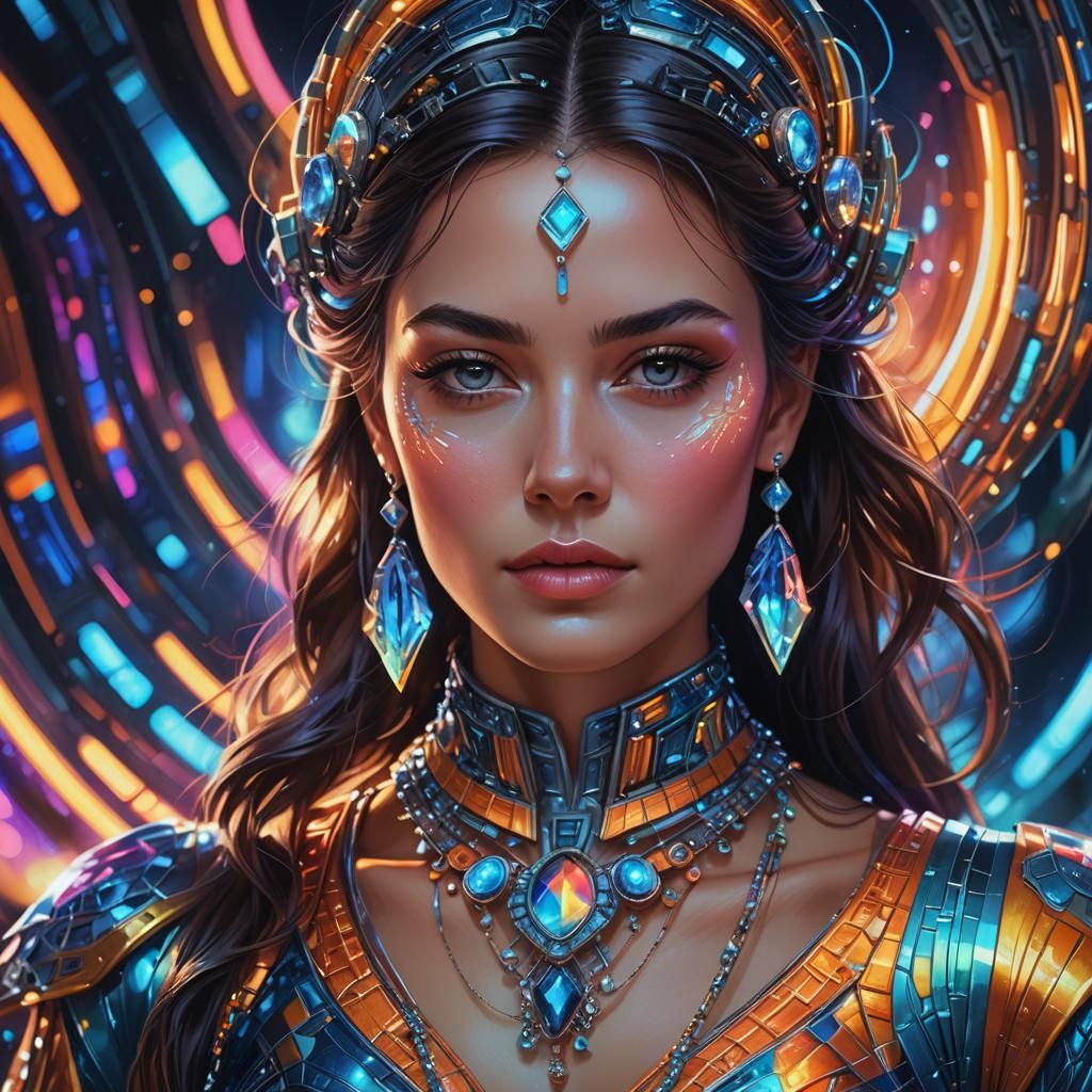 Hyperrealistic Portrait of Woman in Futuristic Setting