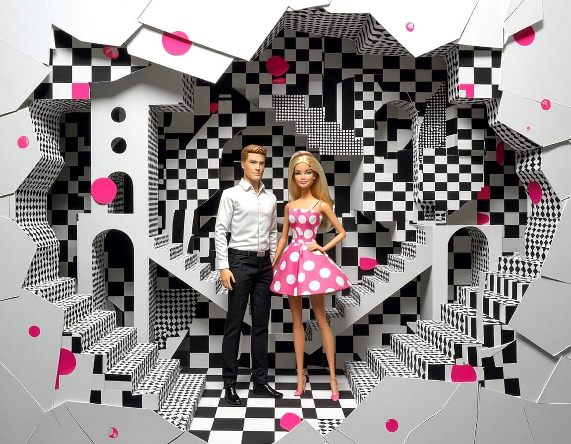 Barbie and Ken in Bubble Gum Pink Paper Diorama