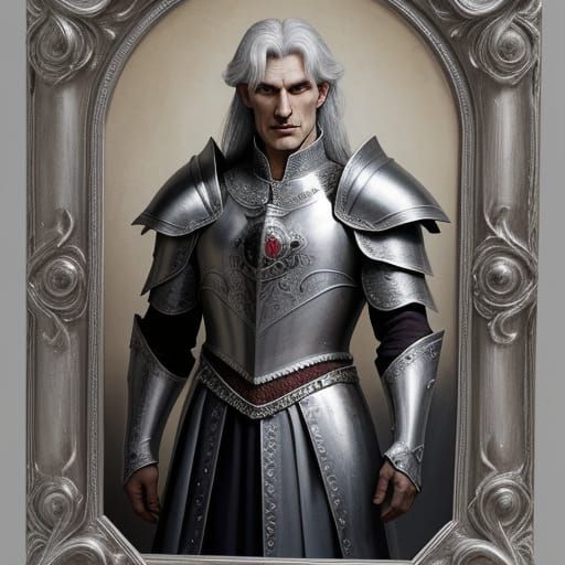 A silver-hared vampire prince before battle. renaissance, romanesque