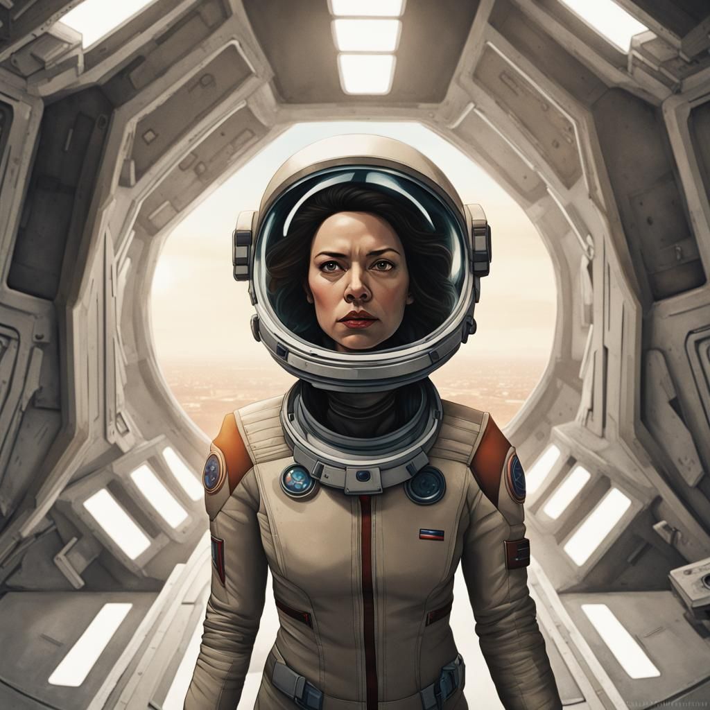 Astronaut Escaping Cosmic Horror in Sci-Fi Spaceport