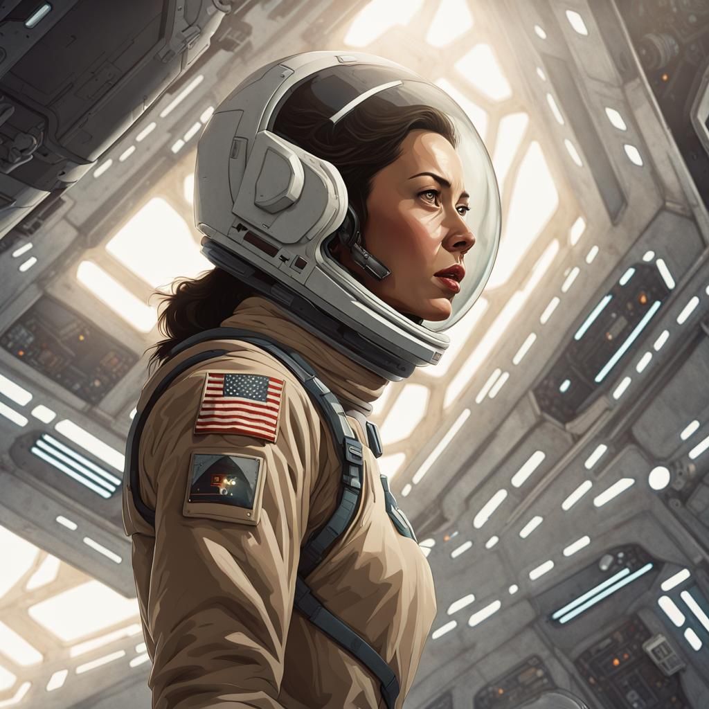 Astronaut Escaping Cosmic Horror in Sci-Fi Spaceport