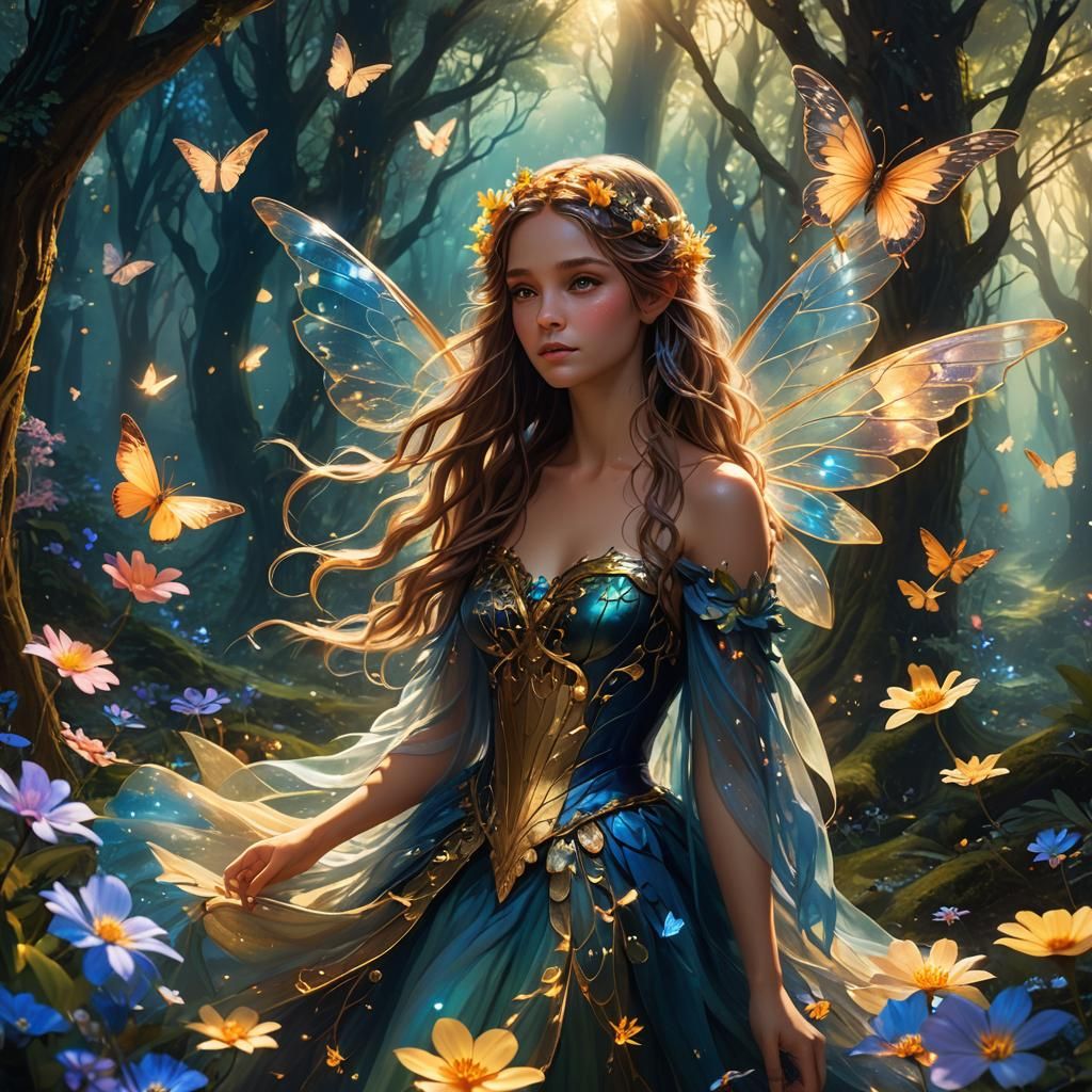 Madeira Fairy Floating in Mystical Forest