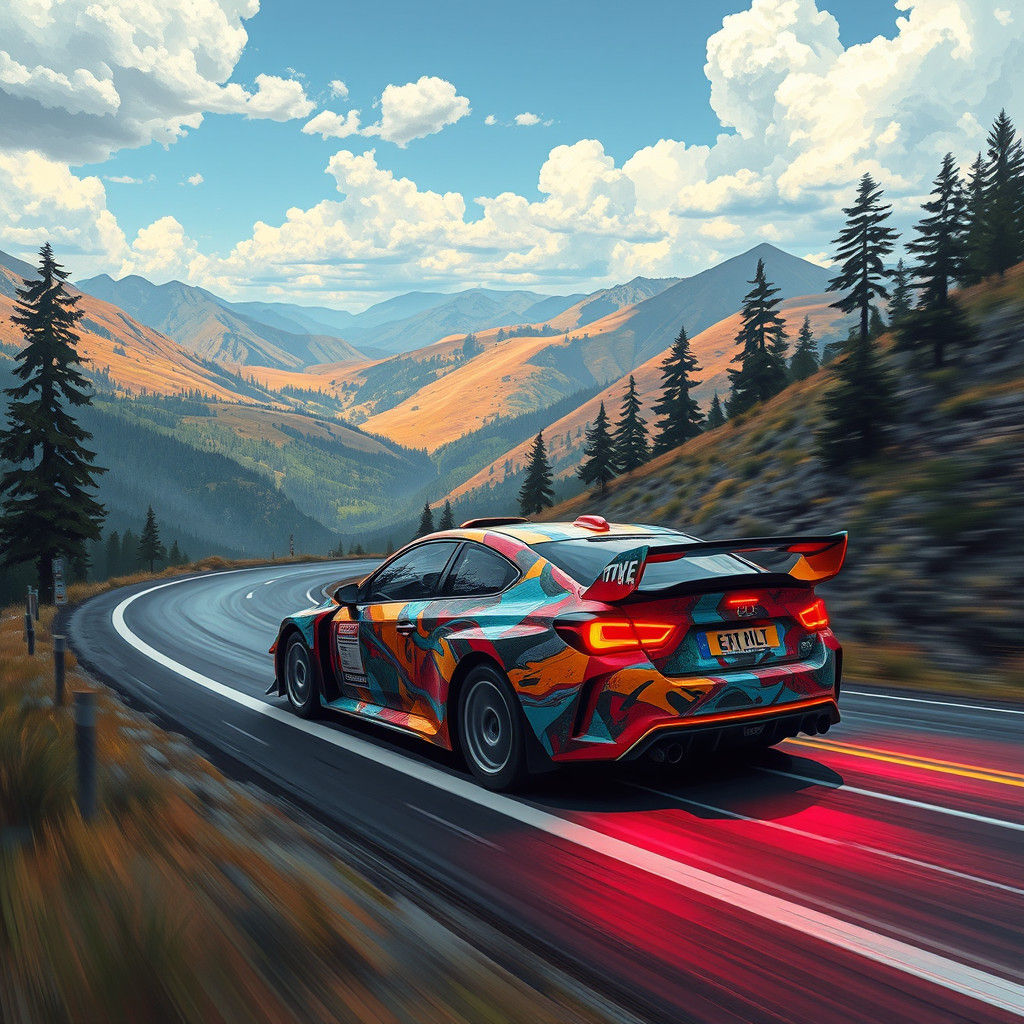 Rally car wrapped in "place in life" artwork