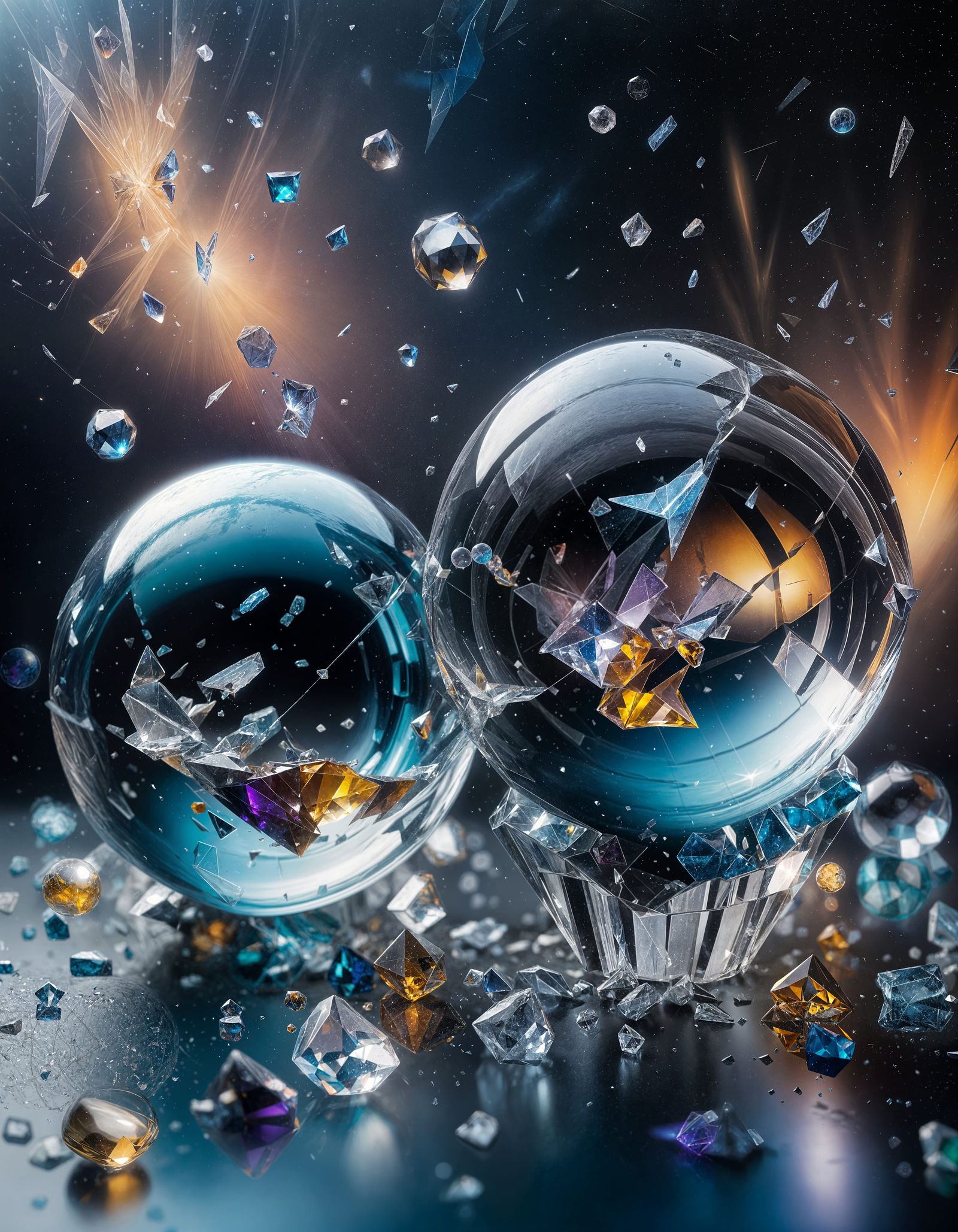 Crystal Ball Collision: Shattered Shards in Motion