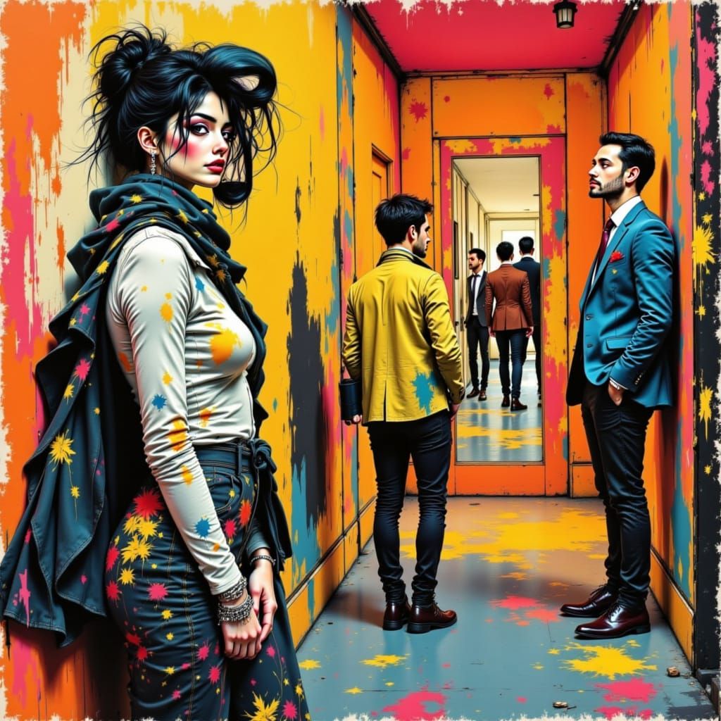 Surreal Basquiat-Inspired Portrait of a Woman Waiting in Reg...