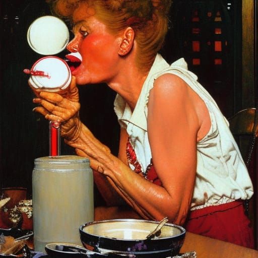 Whimsical Witch Indulges in Lipstick: Rockwell-esque Paintin...
