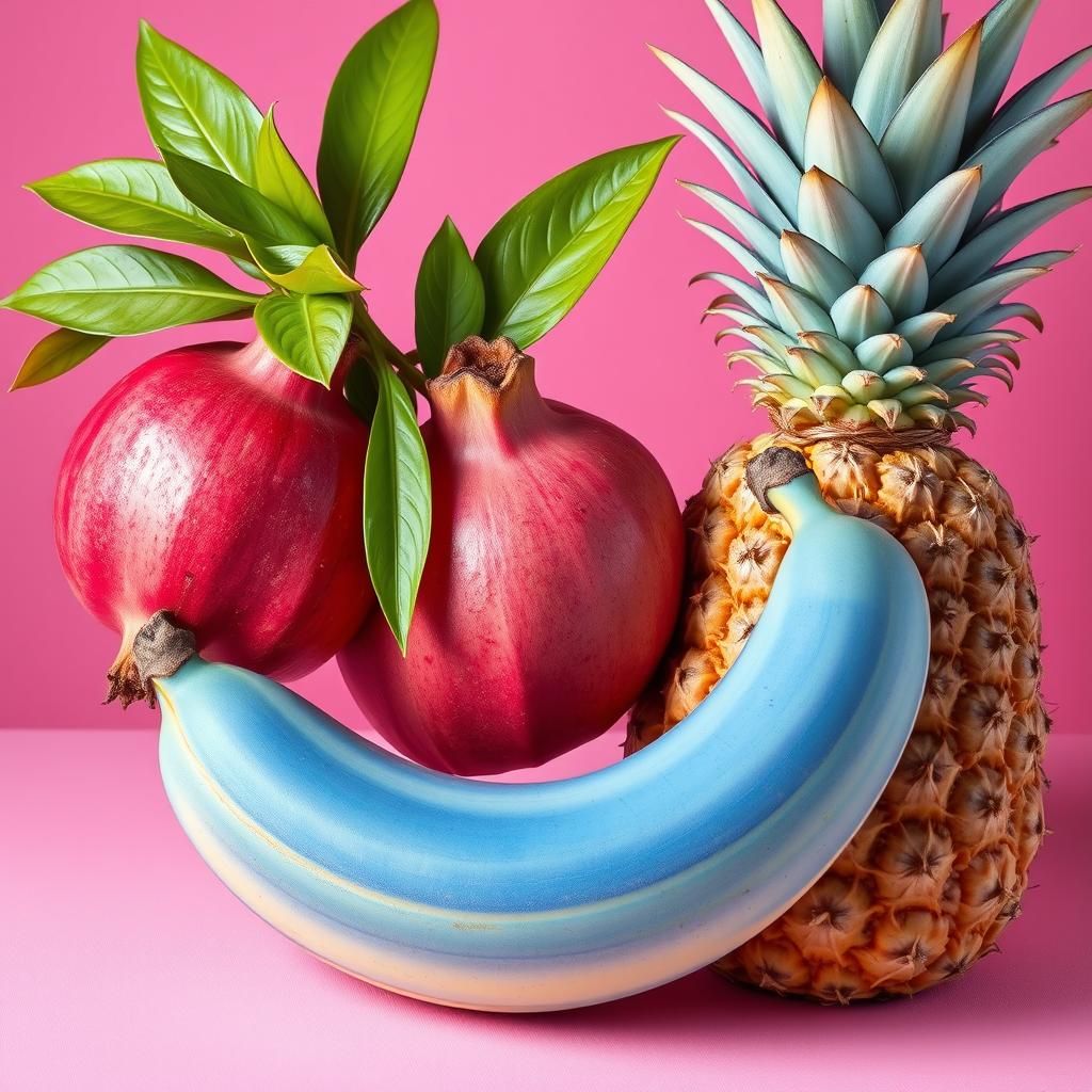 Vibrant Fruits in Whimsical Digital Still Life